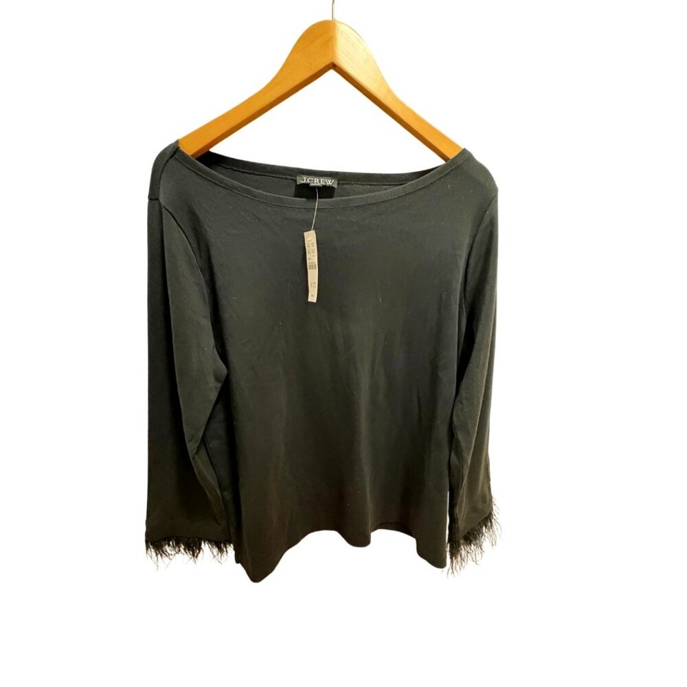 J Cew Black Top with Feather Cuffs